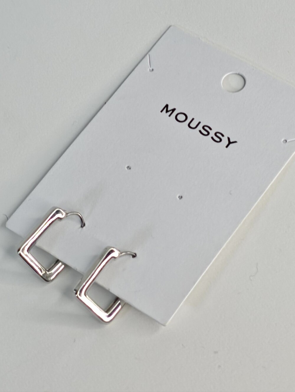 MOUSSY Rectangle Hoop Earrings Geometric Titanium Posts Silver Tone Brass